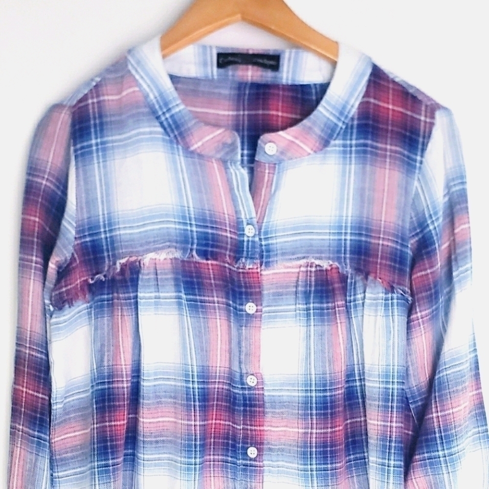 NEW! CATHERINE MALANDRINO Relaxed Fit Buttondown Flannel Blouse XS.